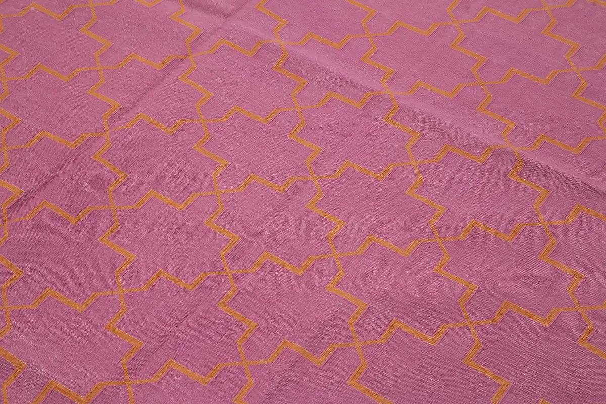 Duri Modern Pembe Pamuk Üstü Yün El Dokuma Kilim-184x270 - Görsel 5