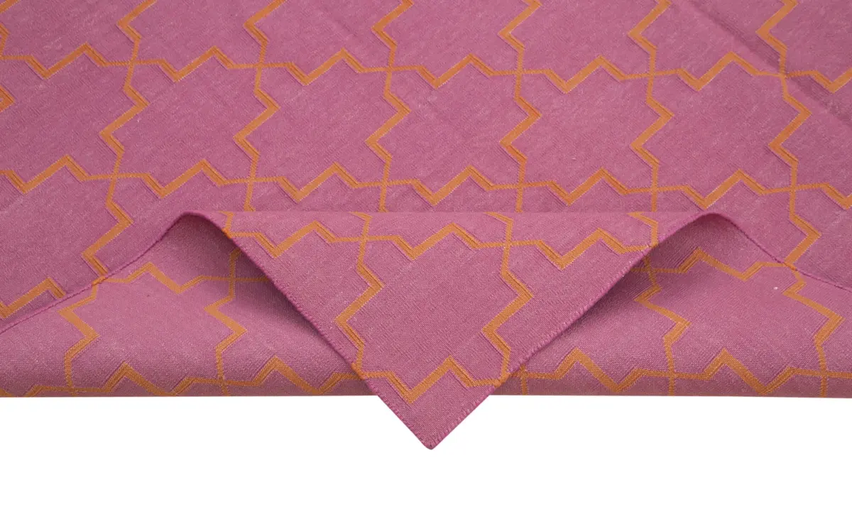 Duri Modern Pembe Pamuk Üstü Yün El Dokuma Kilim-184x270 - Görsel 6