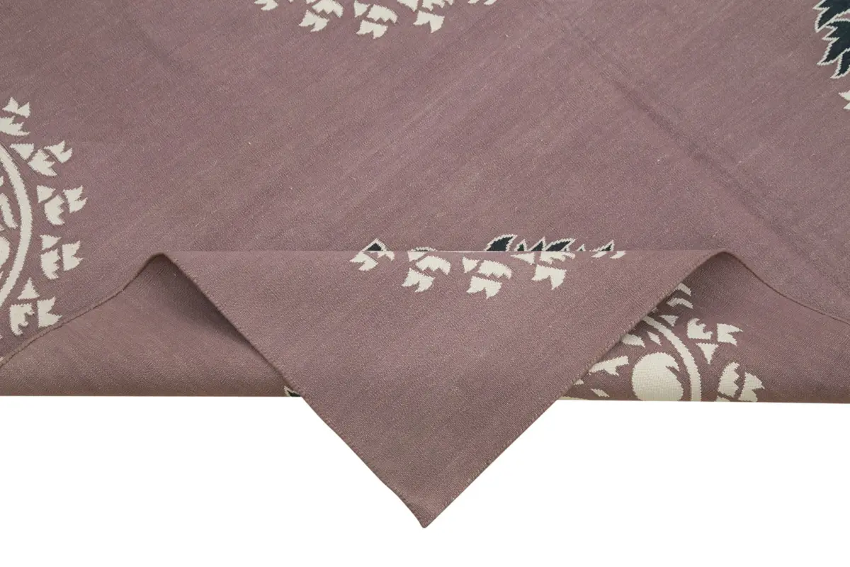 Duri Modern Mor Pamuk Üstü Yün El Dokuma Kilim-152x242 - Görsel 6