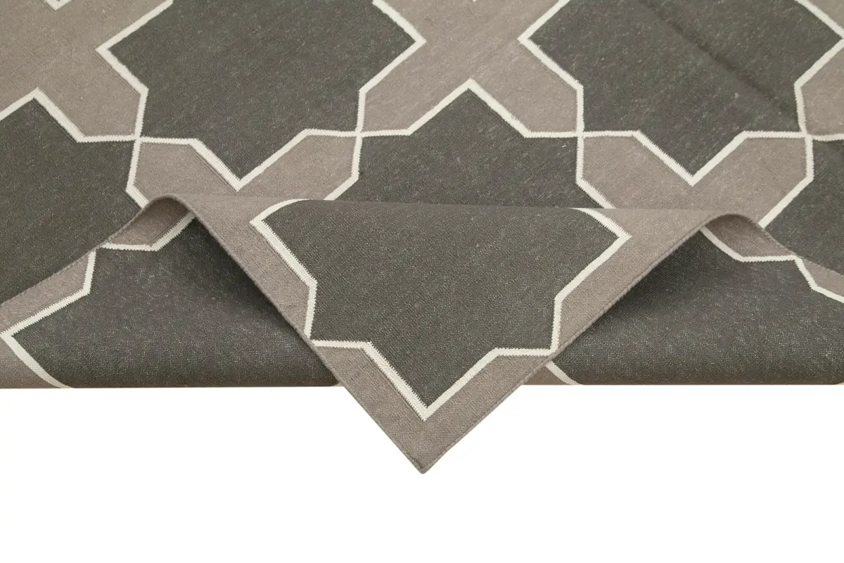 Duri Modern Kahverengi Pamuk Üstü Yün El Dokuma Kilim-188x273 - Görsel 6