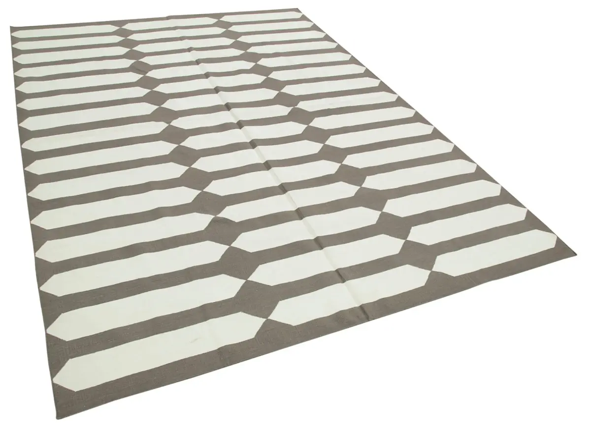 Duri Modern Kahverengi Pamuk Üstü Yün El Dokuma Kilim-185x266 - Görsel 2