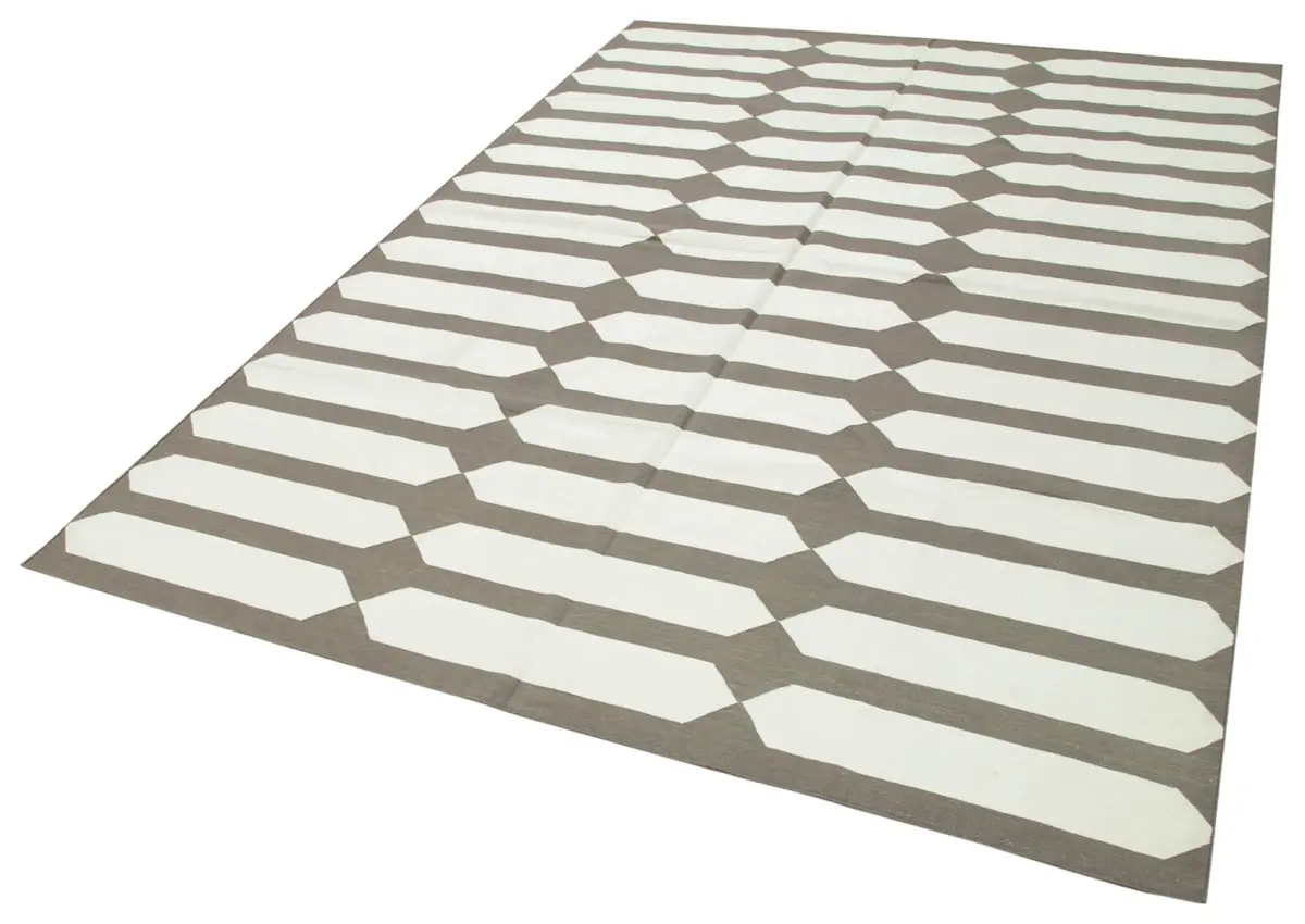 Duri Modern Kahverengi Pamuk Üstü Yün El Dokuma Kilim-185x266 - Görsel 3