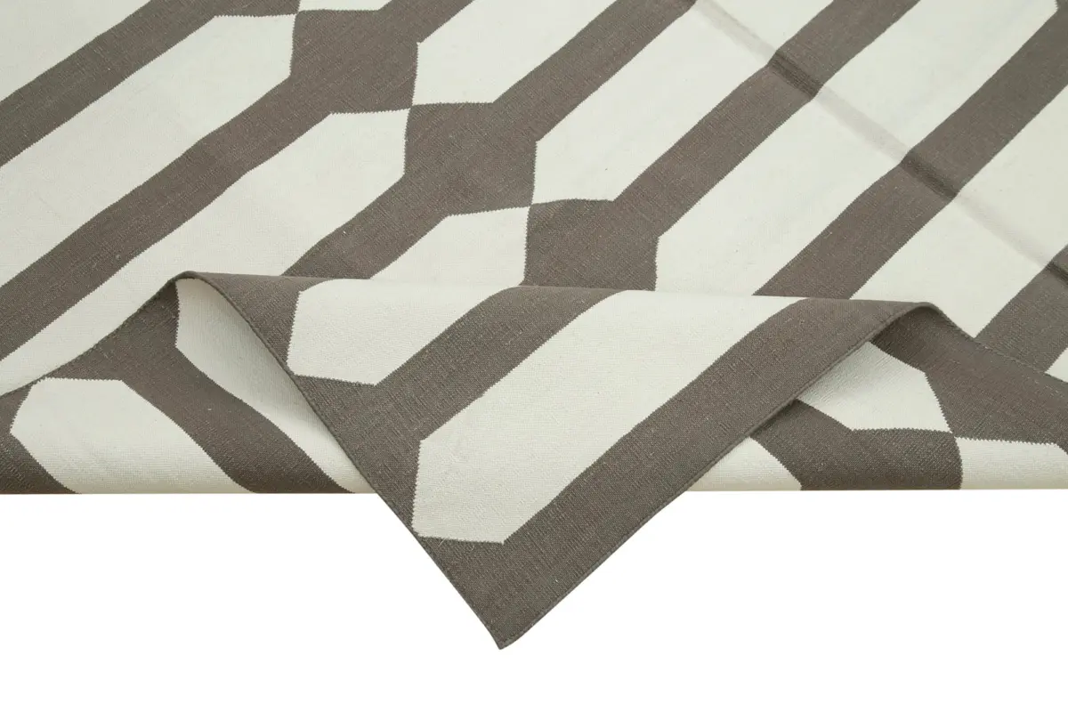 Duri Modern Kahverengi Pamuk Üstü Yün El Dokuma Kilim-185x266 - Görsel 6