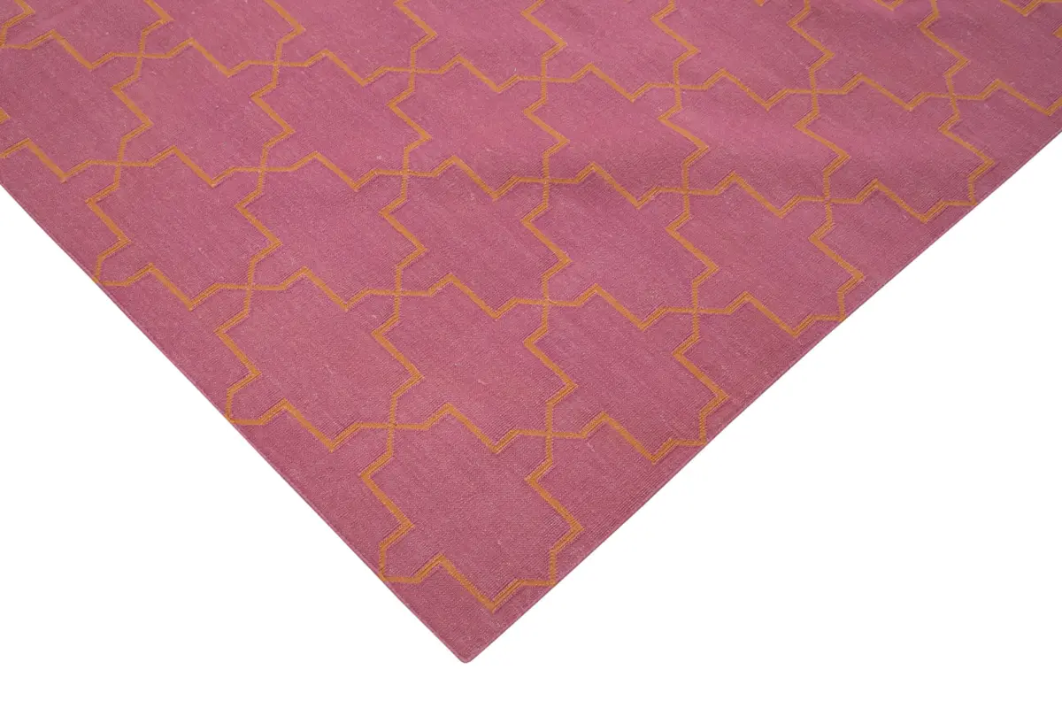 Duri Modern Pembe Pamuk Üstü Yün El Dokuma Kilim-188x275 - Görsel 4