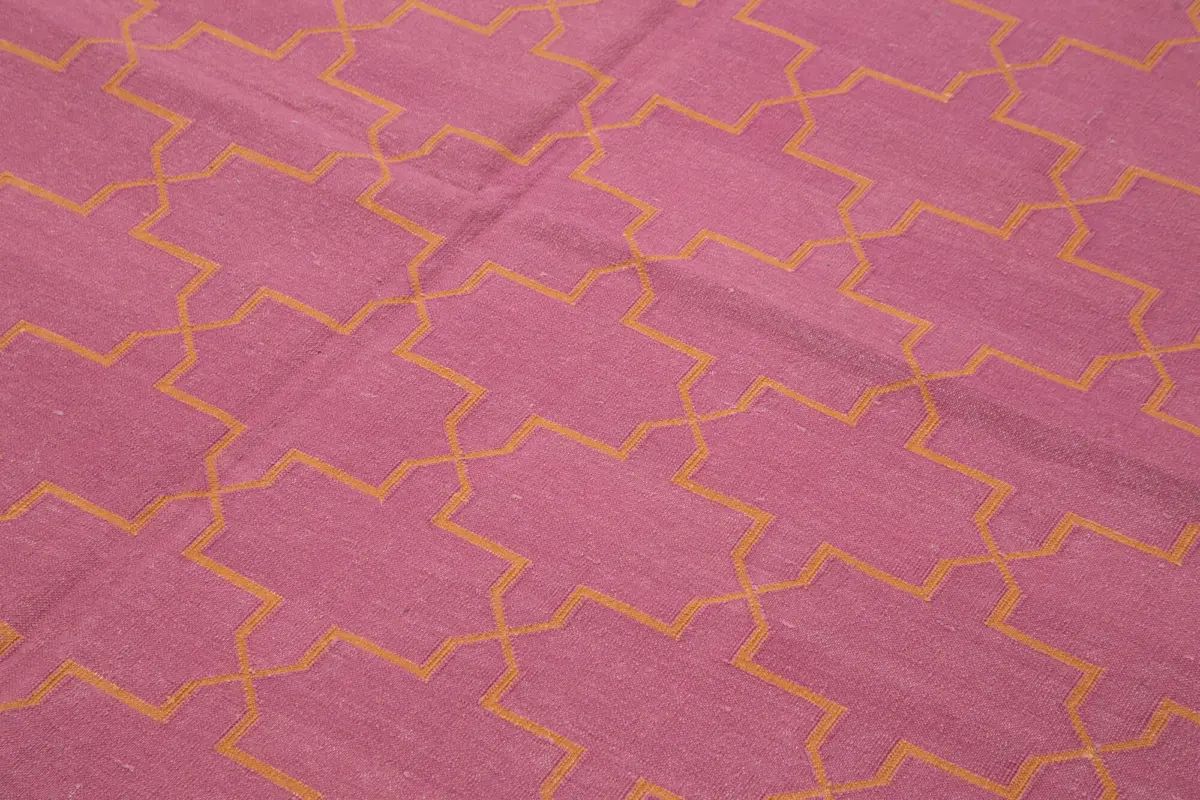 Duri Modern Pembe Pamuk Üstü Yün El Dokuma Kilim-188x275 - Görsel 5
