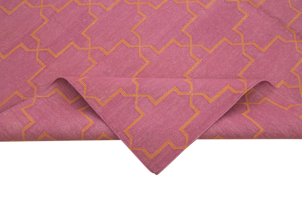 Duri Modern Pembe Pamuk Üstü Yün El Dokuma Kilim-188x275 - Görsel 6