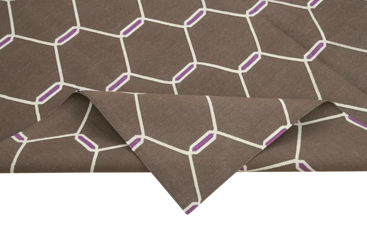 Duri Modern Kahverengi Pamuk Üstü Yün El Dokuma Kilim-182x265 - Görsel 6