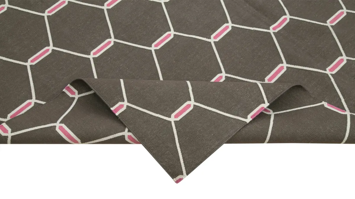 Duri Modern Kahverengi Pamuk Üstü Yün El Dokuma Kilim-184x272 - Görsel 6