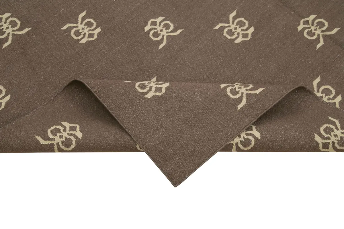 Duri Modern Kahverengi Pamuk Üstü Yün El Dokuma Kilim-185x270 - Görsel 6