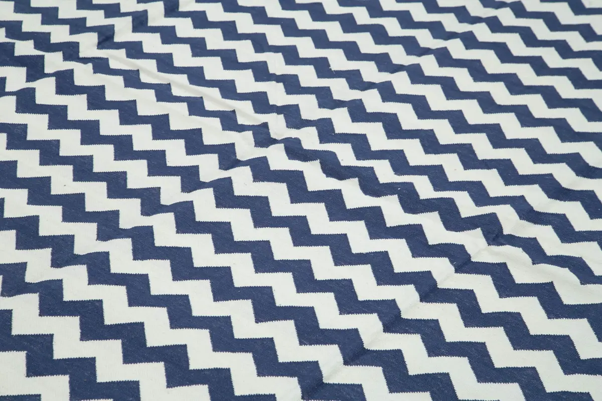 Duri Modern Mavi Pamuk Üstü Yün El Dokuma Kilim-305x420 - Görsel 5