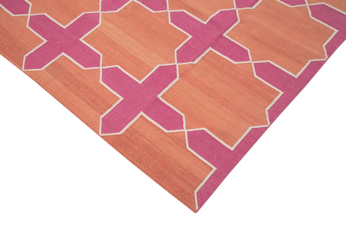 Duri Modern Pembe Pamuk Üstü Yün El Dokuma Kilim-307x418 - Görsel 4