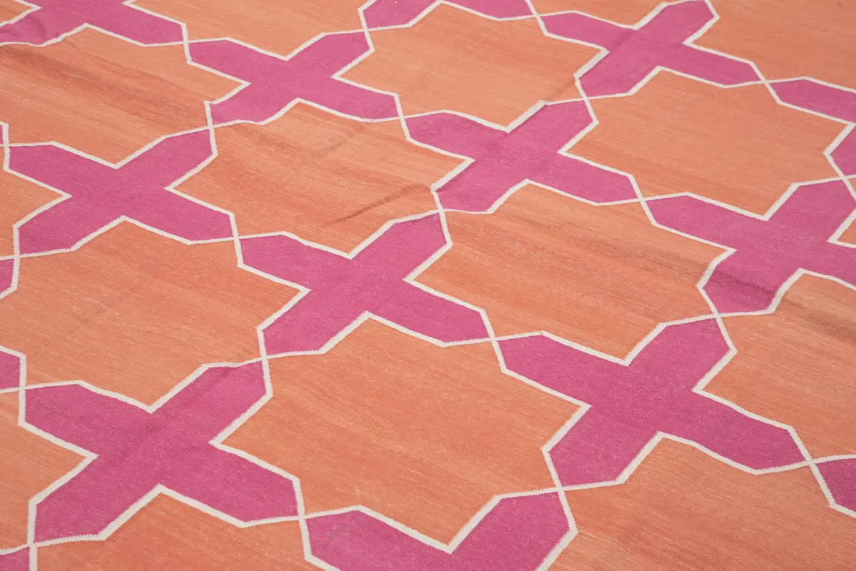 Duri Modern Pembe Pamuk Üstü Yün El Dokuma Kilim-307x418 - Görsel 5