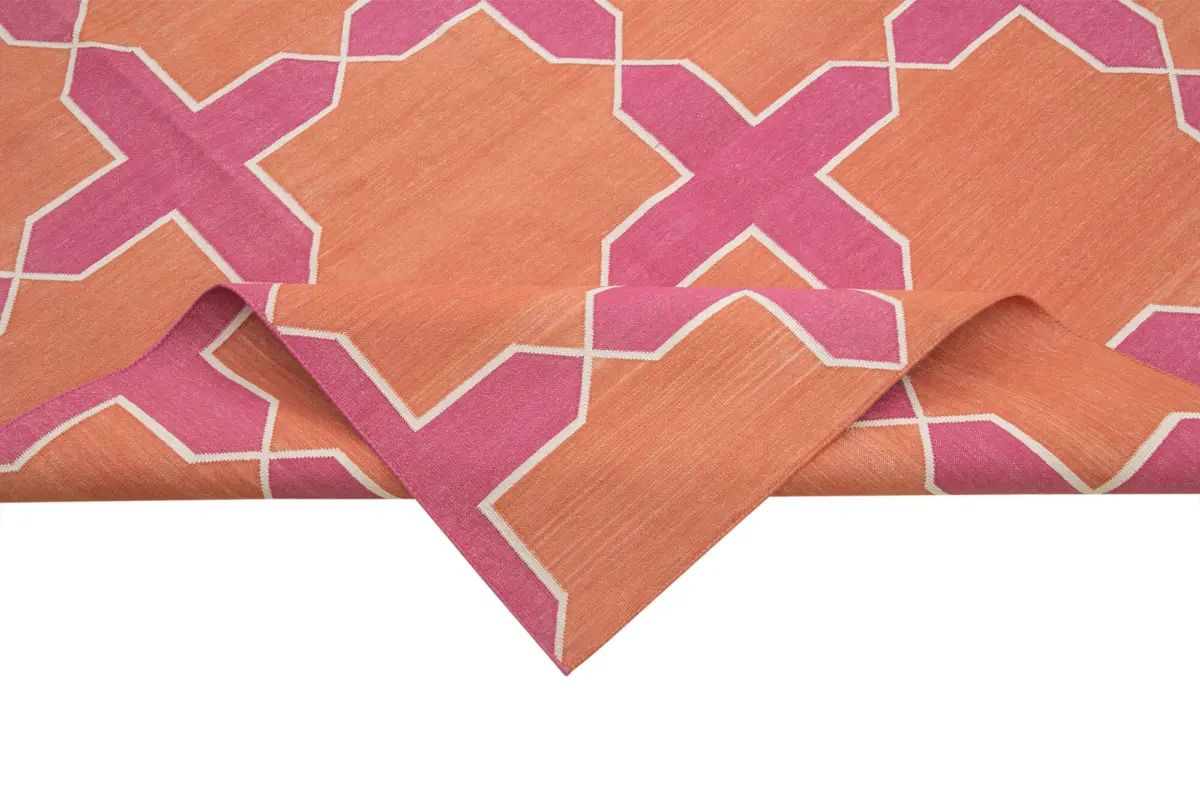 Duri Modern Pembe Pamuk Üstü Yün El Dokuma Kilim-307x418 - Görsel 6