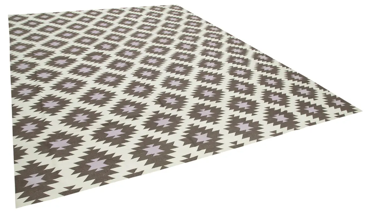 Duri Modern Kahverengi Pamuk Üstü Yün El Dokuma Kilim-298x406 - Görsel 2