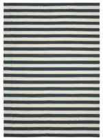 Duri Modern Siyah Pamuk Üstü Yün El Dokuma Kilim-305x432