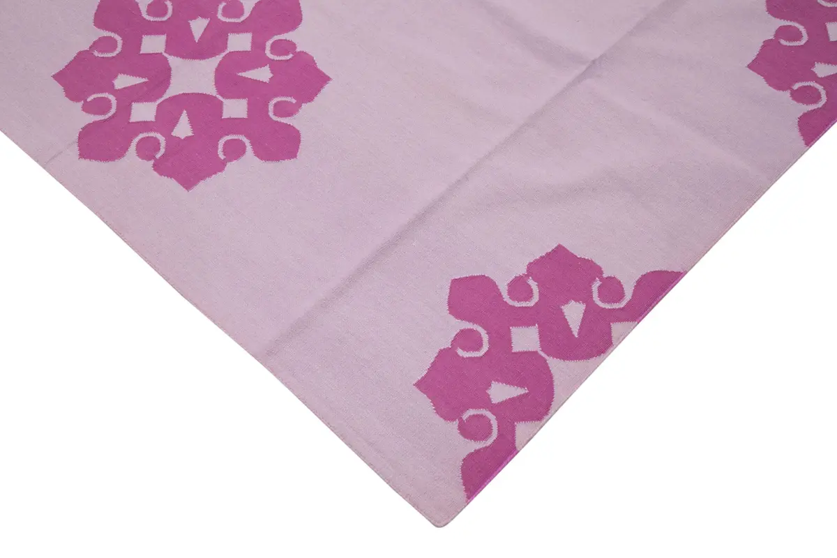 Duri Modern Pembe Pamuk Üstü Yün El Dokuma Kilim-312x418 - Görsel 4