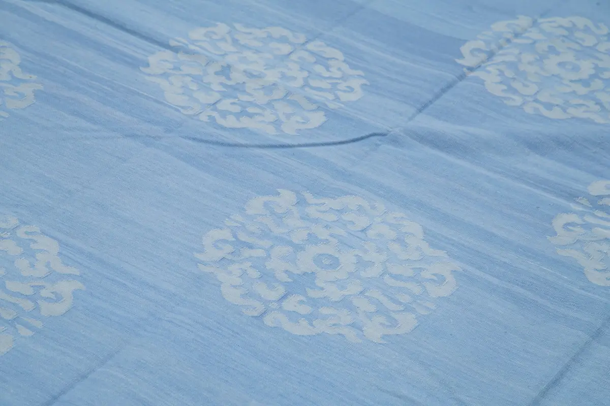 Duri Modern Mavi Pamuk Üstü Yün El Dokuma Kilim-306x424 - Görsel 5