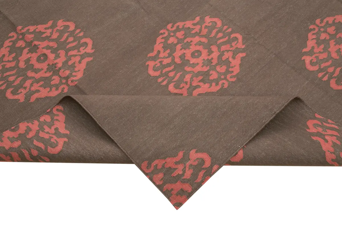 Duri Modern Kahverengi Pamuk Üstü Yün El Dokuma Kilim-312x420 - Görsel 6