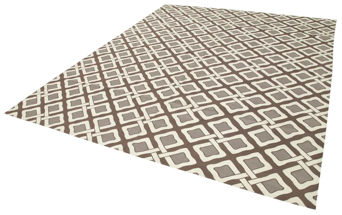 Duri Modern Kahverengi Pamuk Üstü Yün El Dokuma Kilim-241x301 - Görsel 3