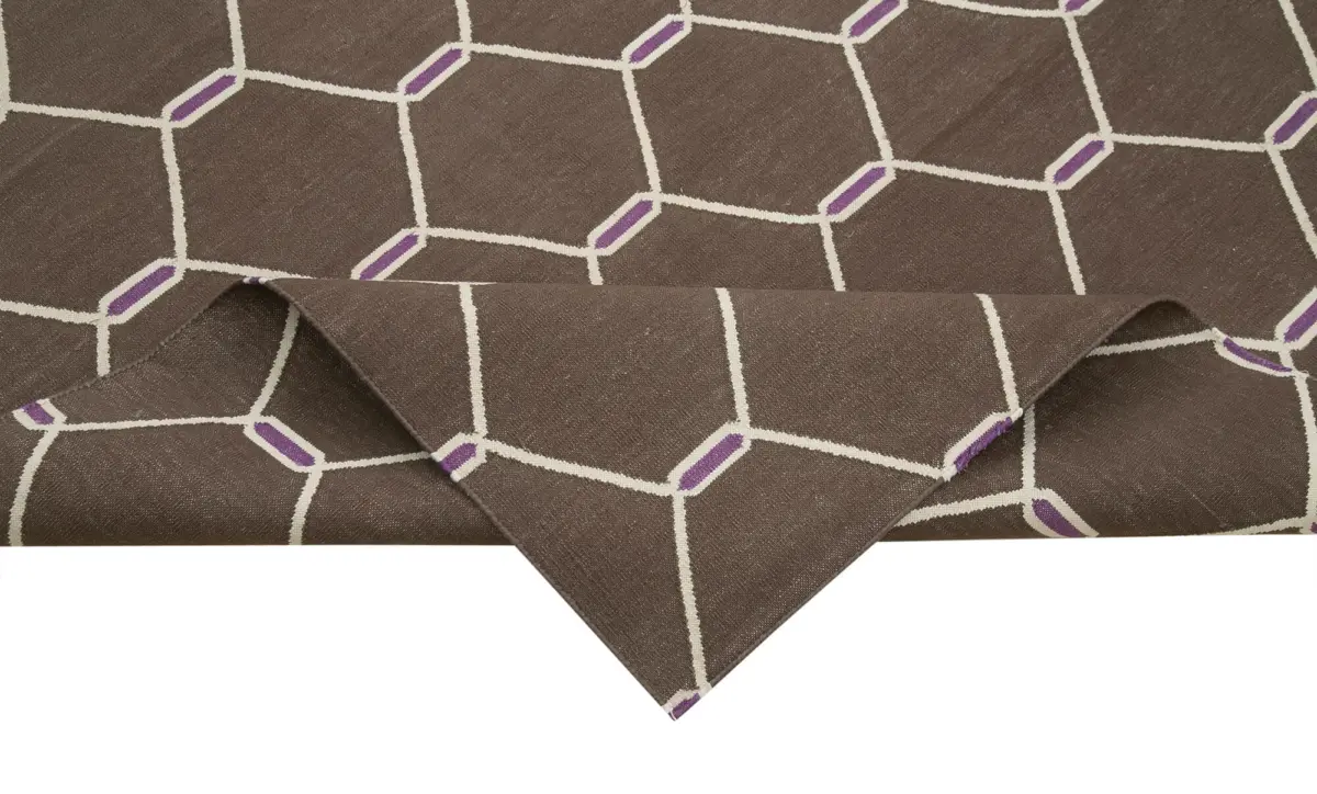 Duri Modern Kahverengi Pamuk Üstü Yün El Dokuma Kilim-245x300 - Görsel 6