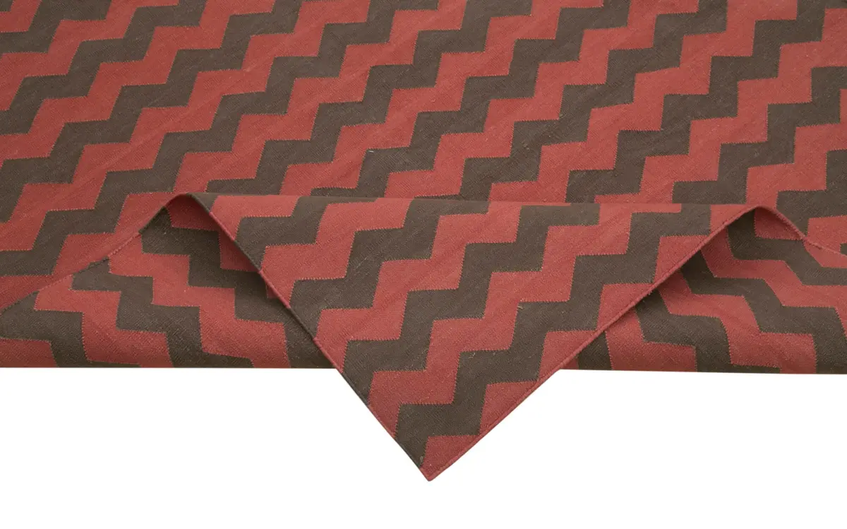 Duri Modern Kahverengi Pamuk Üstü Yün El Dokuma Kilim-244x300 - Görsel 6