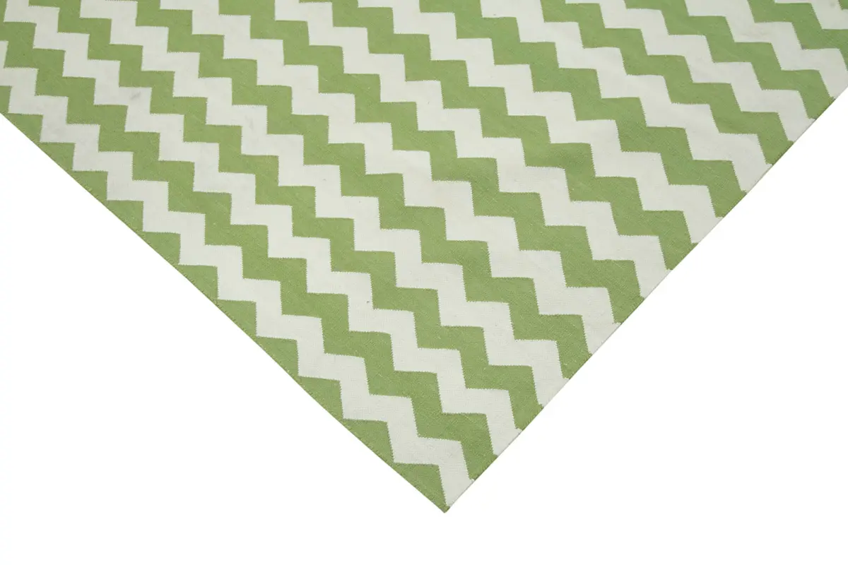 Duri Modern Yeşil Pamuk Üstü Yün El Dokuma Kilim-241x300 - Görsel 4