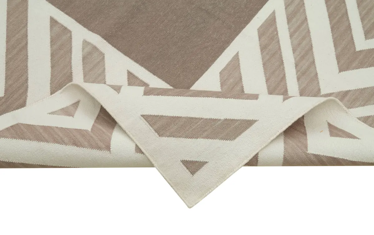 Duri Modern Kahverengi Pamuk Üstü Yün El Dokuma Kilim-246x300 - Görsel 6