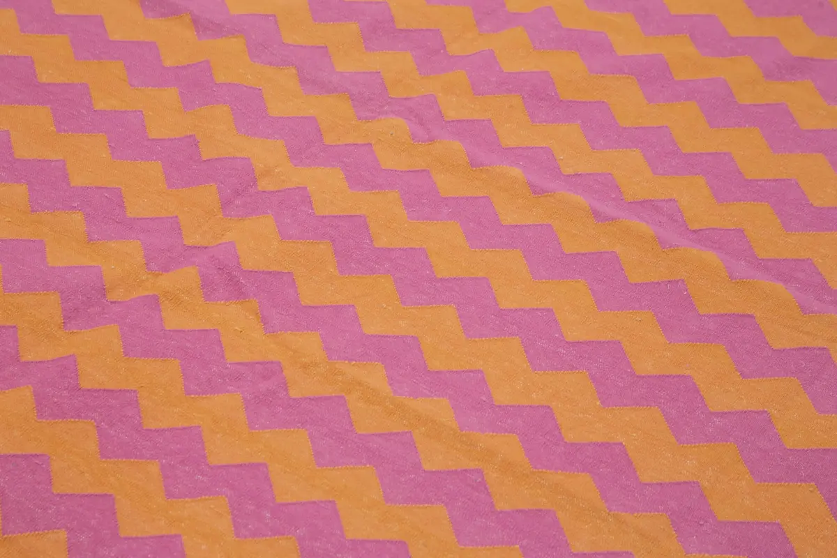 Duri Modern Turuncu Pamuk Üstü Yün El Dokuma Kilim-240x300 - Görsel 5