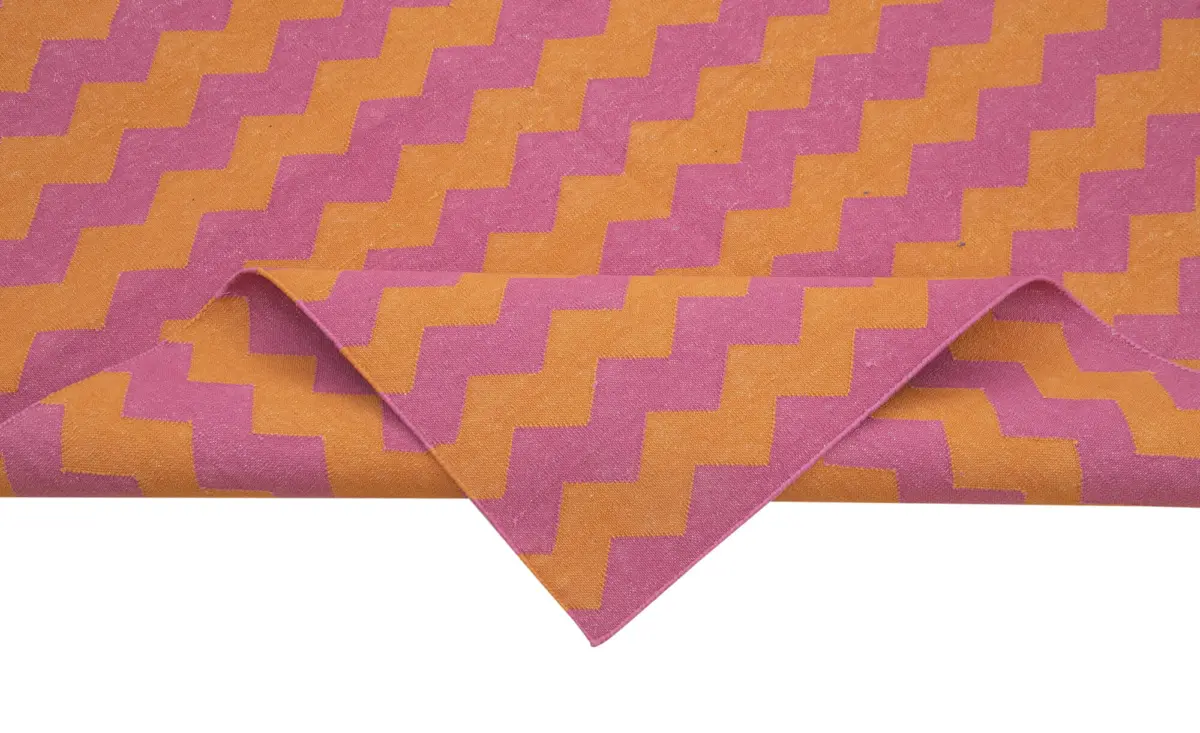 Duri Modern Turuncu Pamuk Üstü Yün El Dokuma Kilim-240x300 - Görsel 6