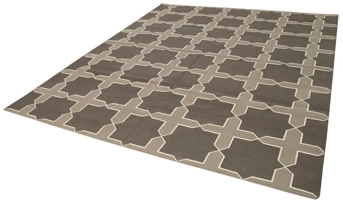 Duri Modern Kahverengi Pamuk Üstü Yün El Dokuma Kilim-248x302 - Görsel 3