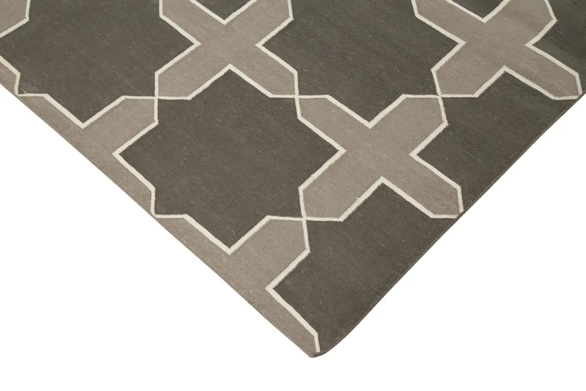 Duri Modern Kahverengi Pamuk Üstü Yün El Dokuma Kilim-248x302 - Görsel 4