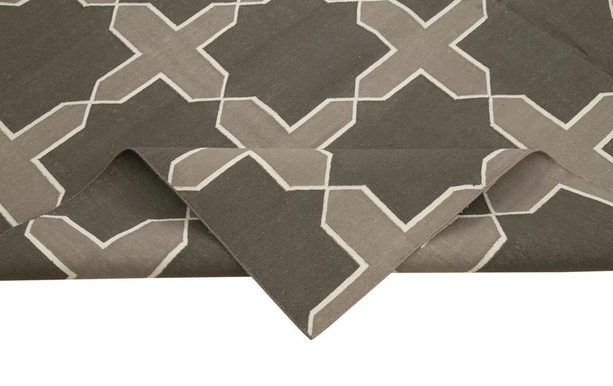 Duri Modern Kahverengi Pamuk Üstü Yün El Dokuma Kilim-248x302 - Görsel 6