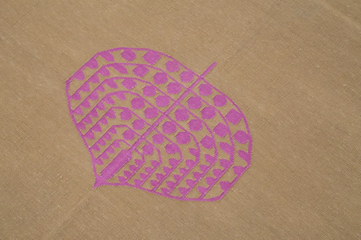 Duri Modern Kahverengi Pamuk Üstü Yün El Dokuma Kilim-109x167 - Görsel 5