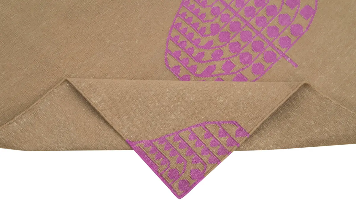 Duri Modern Kahverengi Pamuk Üstü Yün El Dokuma Kilim-109x167 - Görsel 6