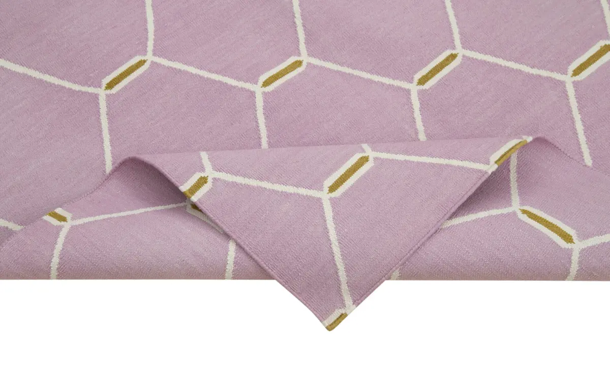 Duri Modern Mor Pamuk Üstü Yün El Dokuma Kilim-108x172 - Görsel 6