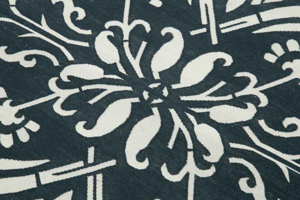 Duri Modern Siyah Pamuk Üstü Yün El Dokuma Kilim-108x165 - Görsel 5