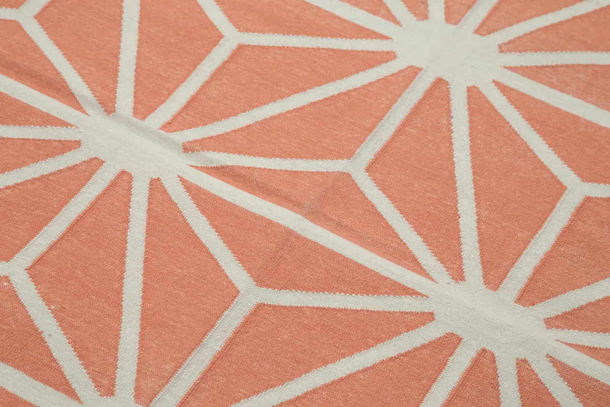 Duri Modern Turuncu Pamuk Üstü Yün El Dokuma Kilim-110x166 - Görsel 5