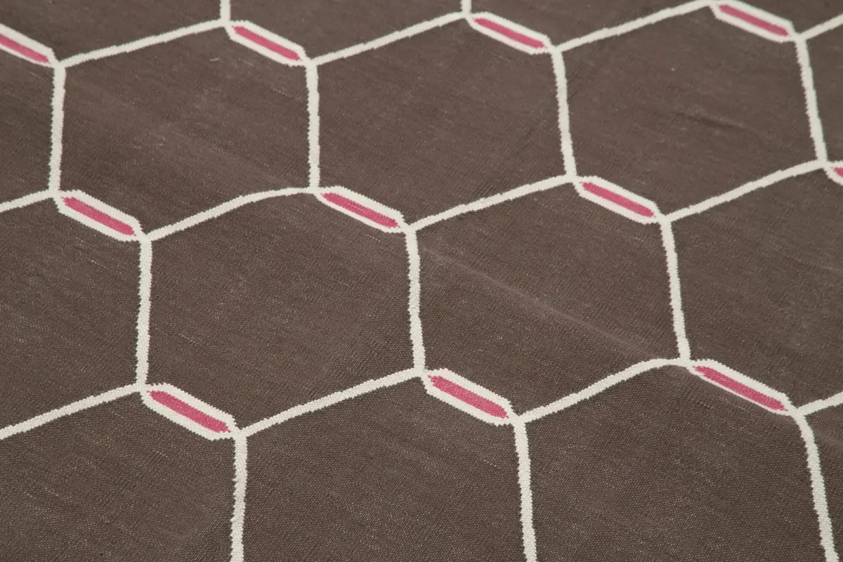 Duri Modern Kahverengi Pamuk Üstü Yün El Dokuma Kilim-111x164 - Görsel 5