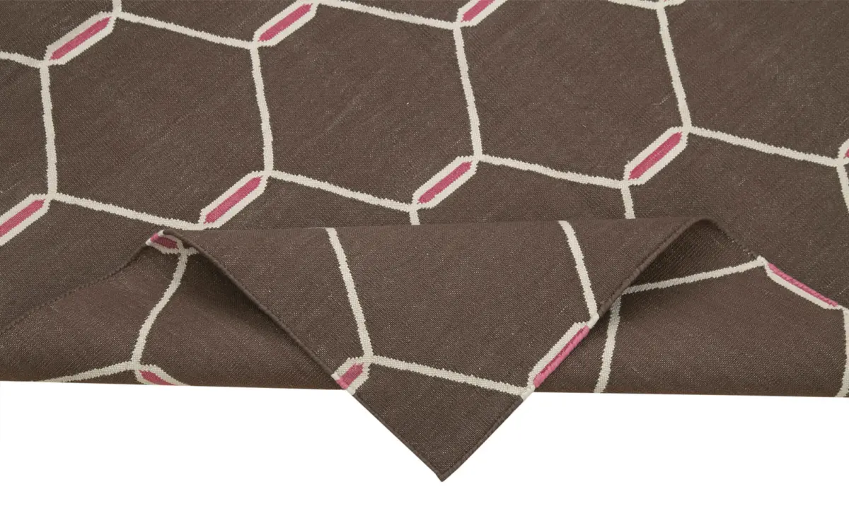 Duri Modern Kahverengi Pamuk Üstü Yün El Dokuma Kilim-111x164 - Görsel 6