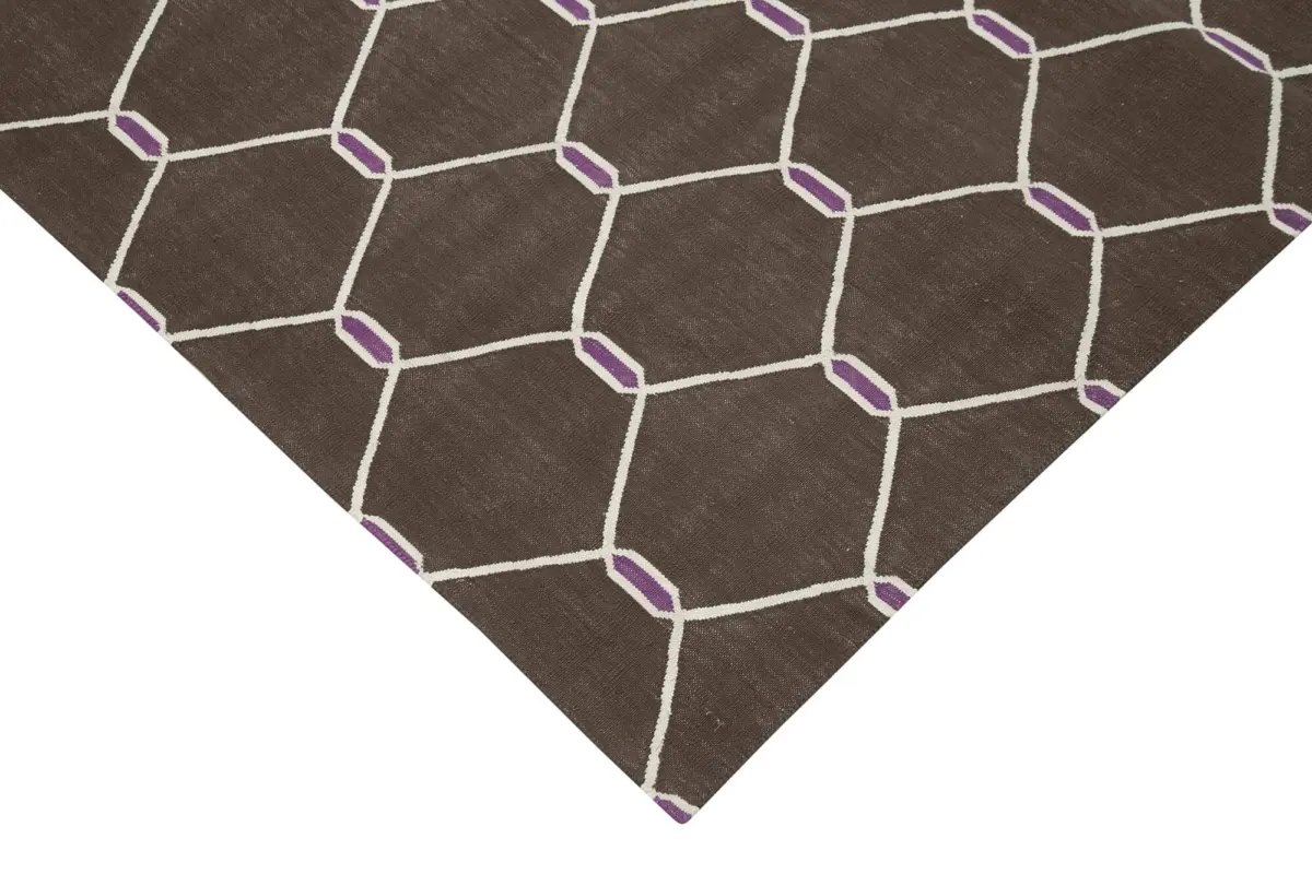 Duri Modern Kahverengi Pamuk Üstü Yün El Dokuma Kilim-108x170 - Görsel 4