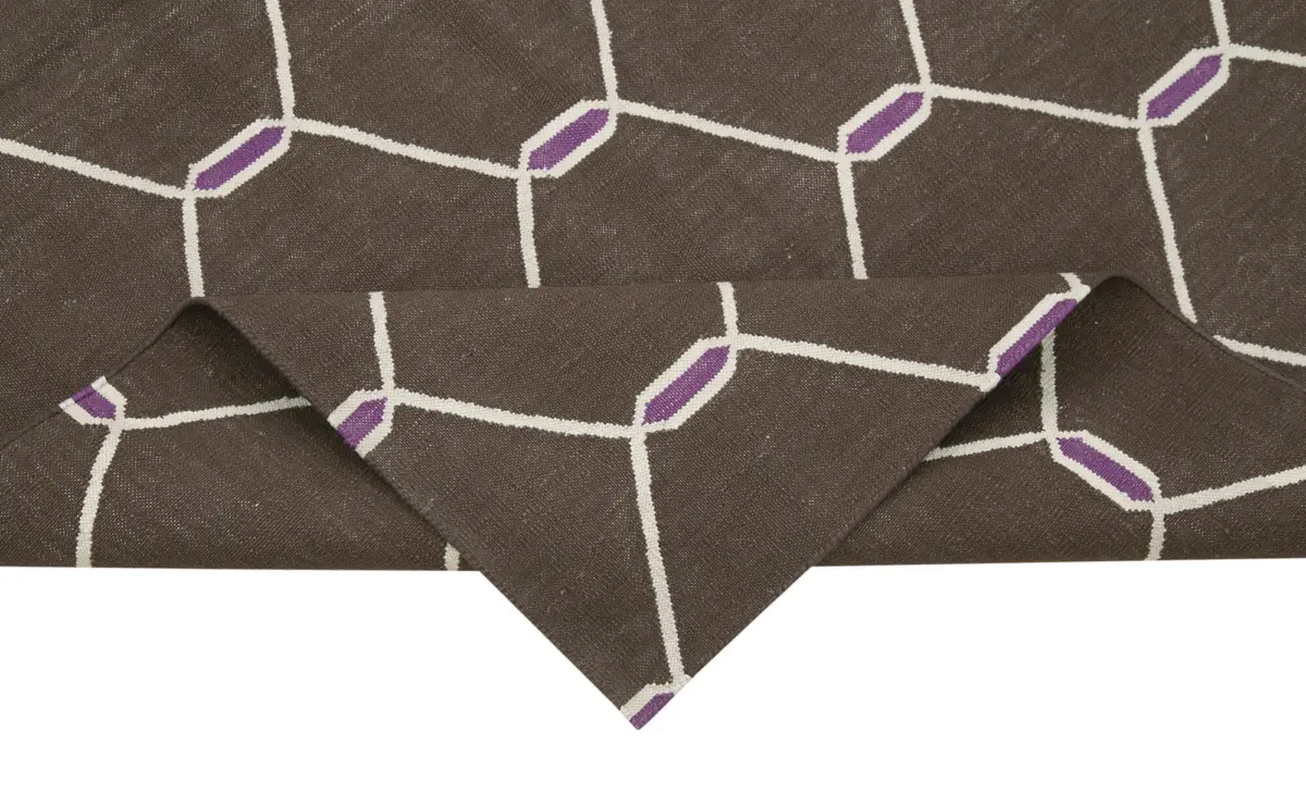 Duri Modern Kahverengi Pamuk Üstü Yün El Dokuma Kilim-108x170 - Görsel 6