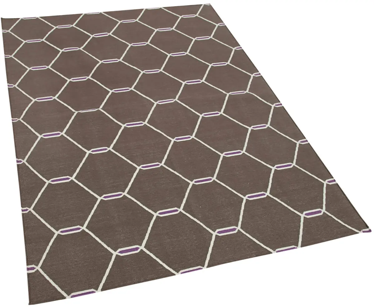 Duri Modern Kahverengi Pamuk Üstü Yün El Dokuma Kilim-112x167 - Görsel 2