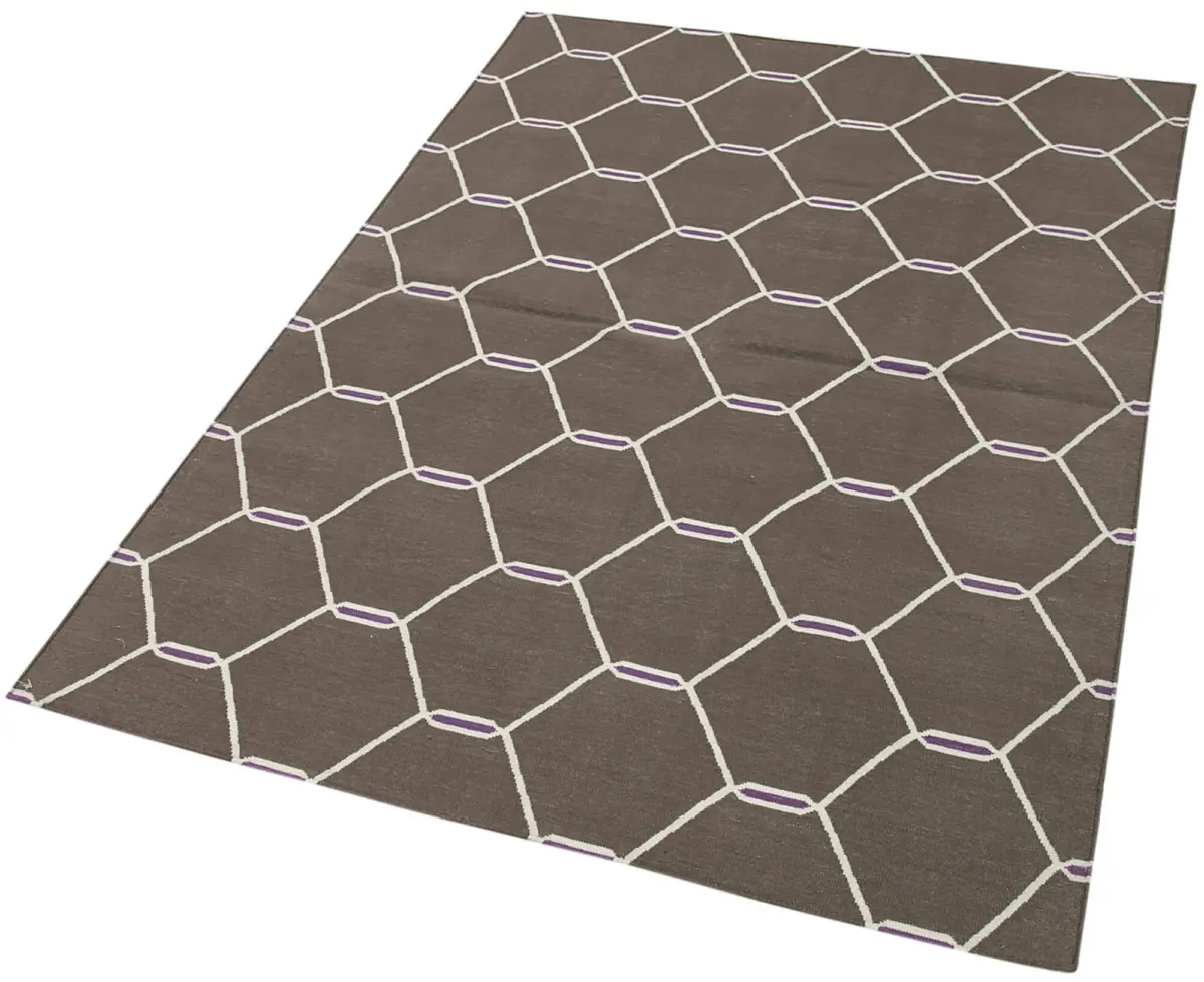 Duri Modern Kahverengi Pamuk Üstü Yün El Dokuma Kilim-112x167 - Görsel 3