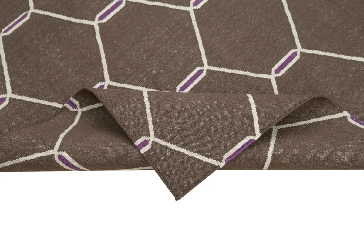 Duri Modern Kahverengi Pamuk Üstü Yün El Dokuma Kilim-112x167 - Görsel 6