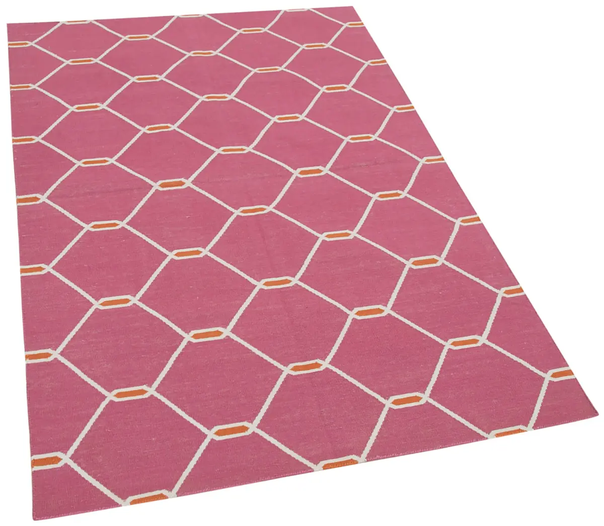 Duri Modern Fuşya Pamuk Üstü Yün El Dokuma Kilim-107x165 - Görsel 2