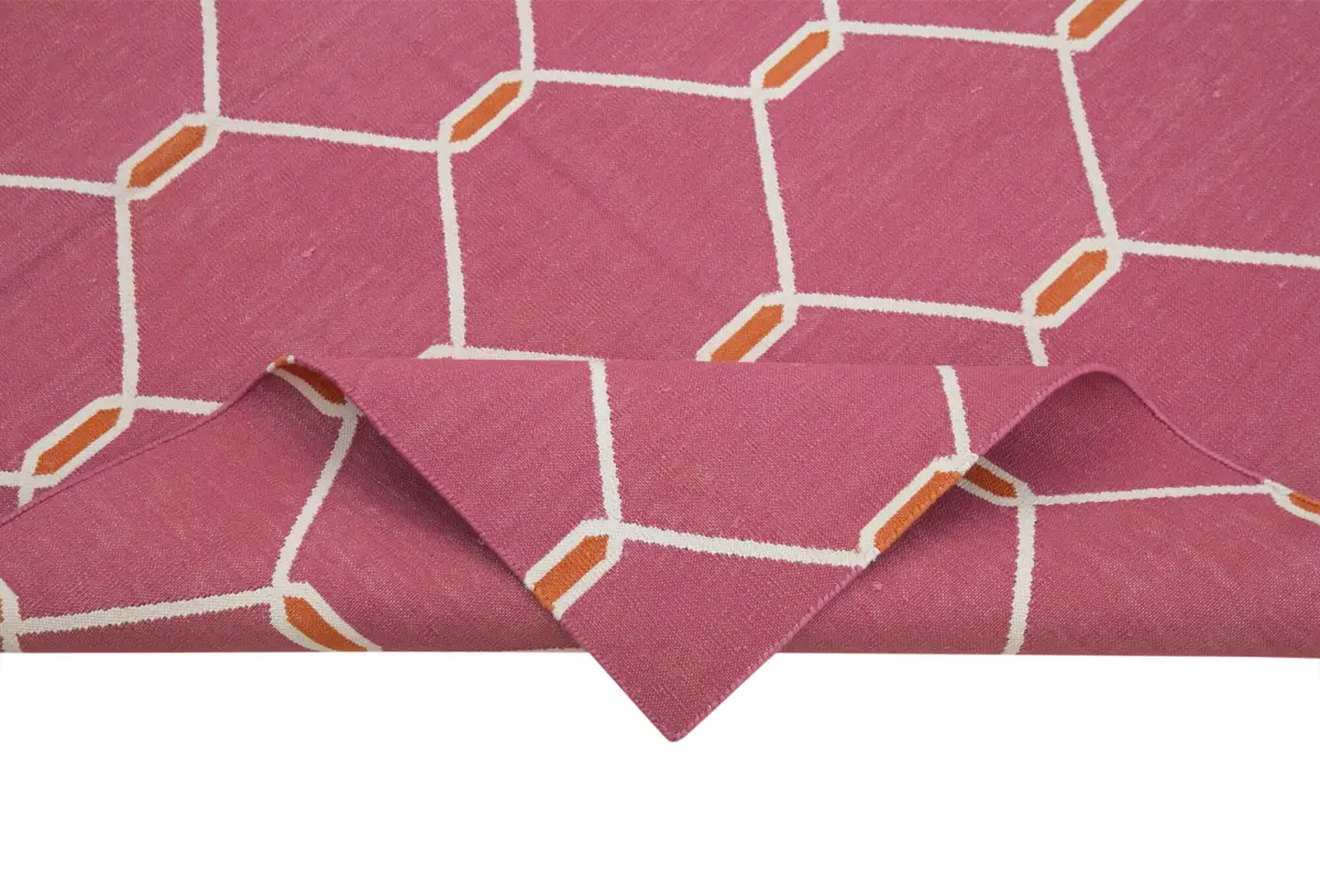 Duri Modern Fuşya Pamuk Üstü Yün El Dokuma Kilim-107x165 - Görsel 6