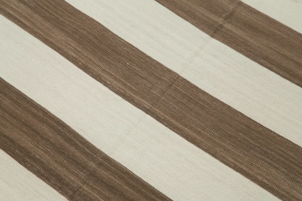 Duri Modern Kahverengi Pamuk Üstü Yün El Dokuma Kilim-104x170 - Görsel 5