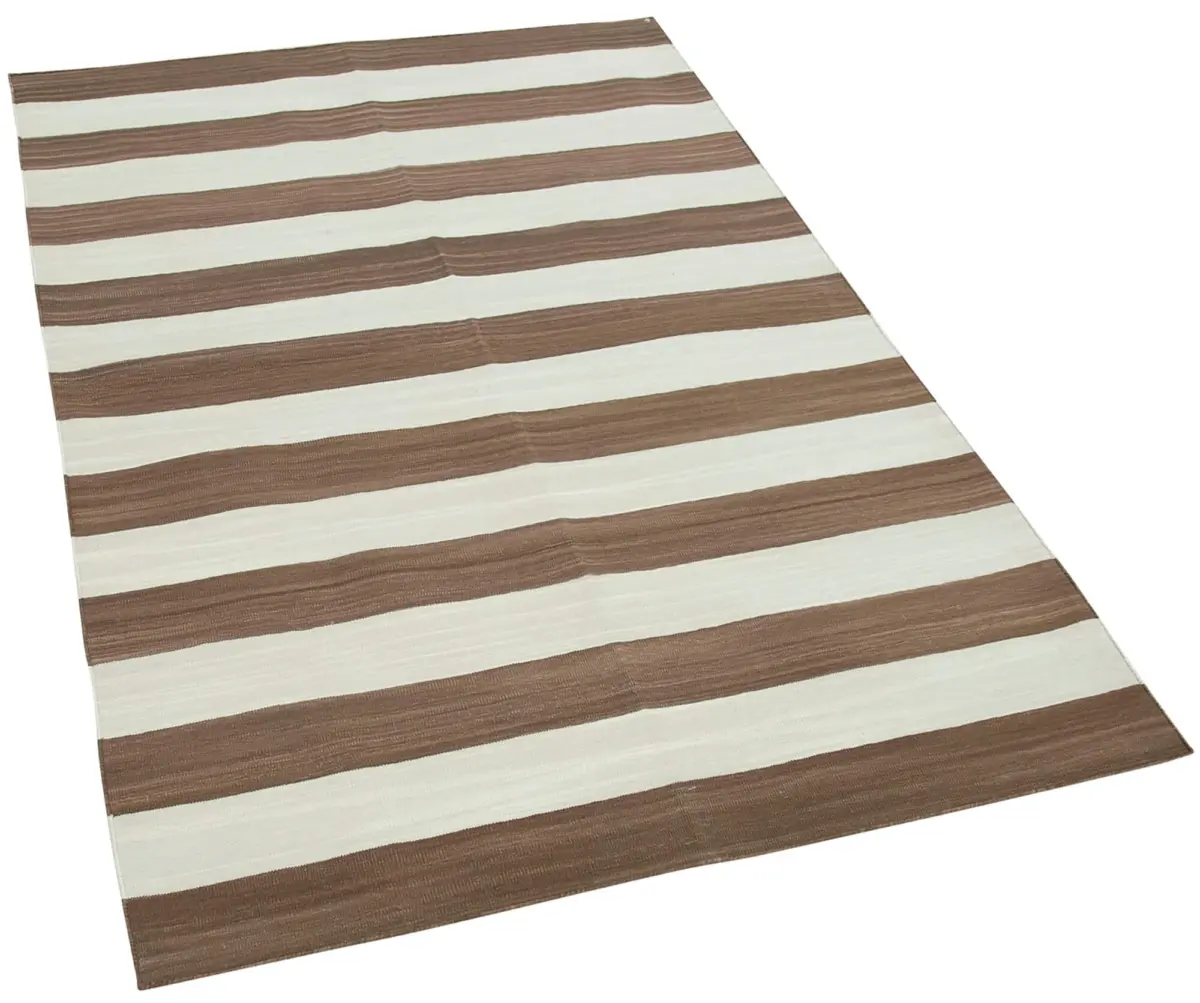 Duri Modern Kahverengi Pamuk Üstü Yün El Dokuma Kilim-108x170 - Görsel 2
