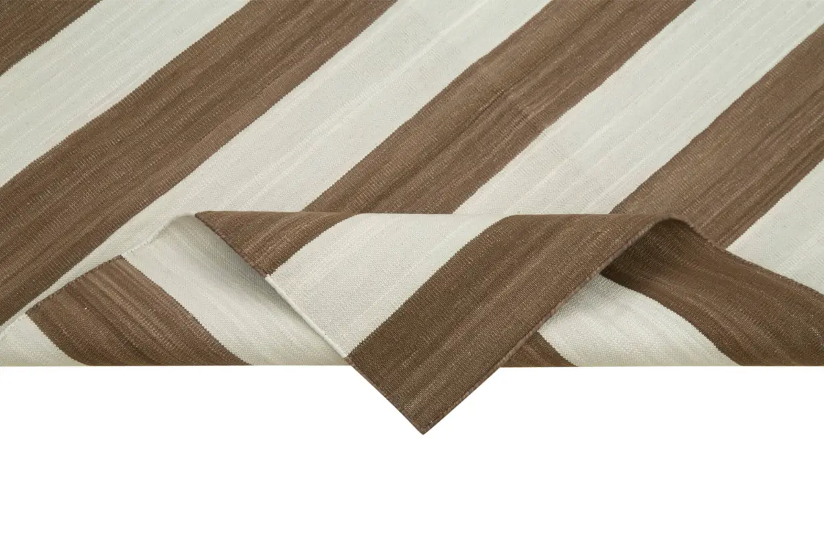 Duri Modern Kahverengi Pamuk Üstü Yün El Dokuma Kilim-108x170 - Görsel 6