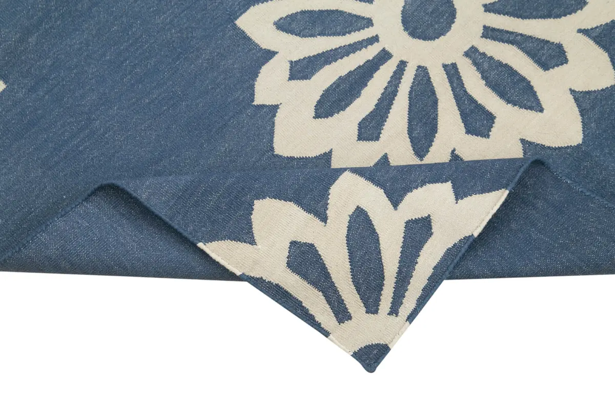 Duri Modern Mavi Pamuk Üstü Yün El Dokuma Kilim-110x166 - Görsel 6